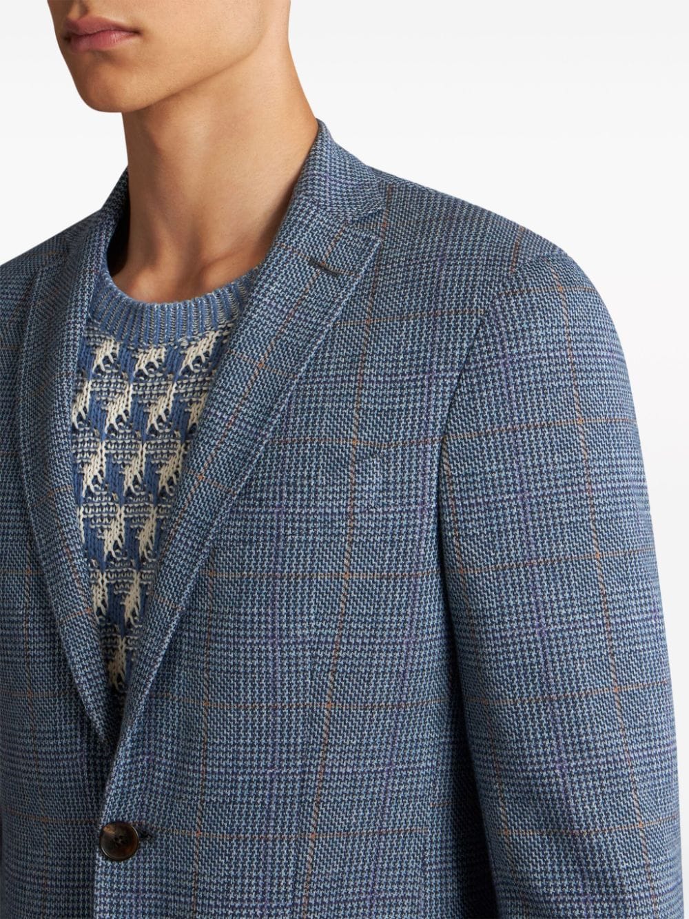 Shop Etro Houndstooth Single-breasted Blazer In Blue