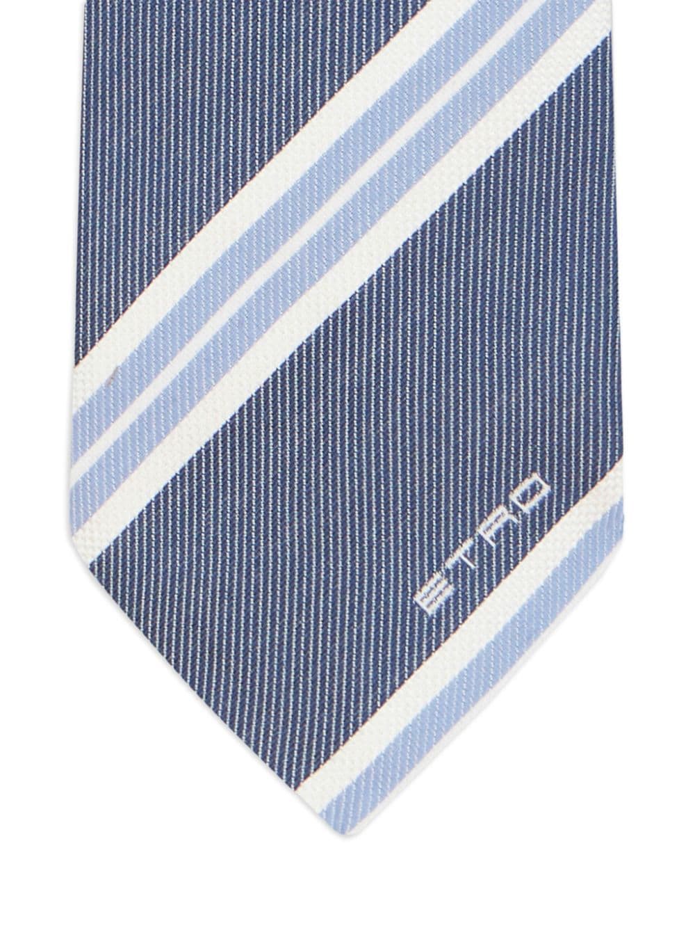 Shop Etro Striped Silk-cotton Tie In Blue