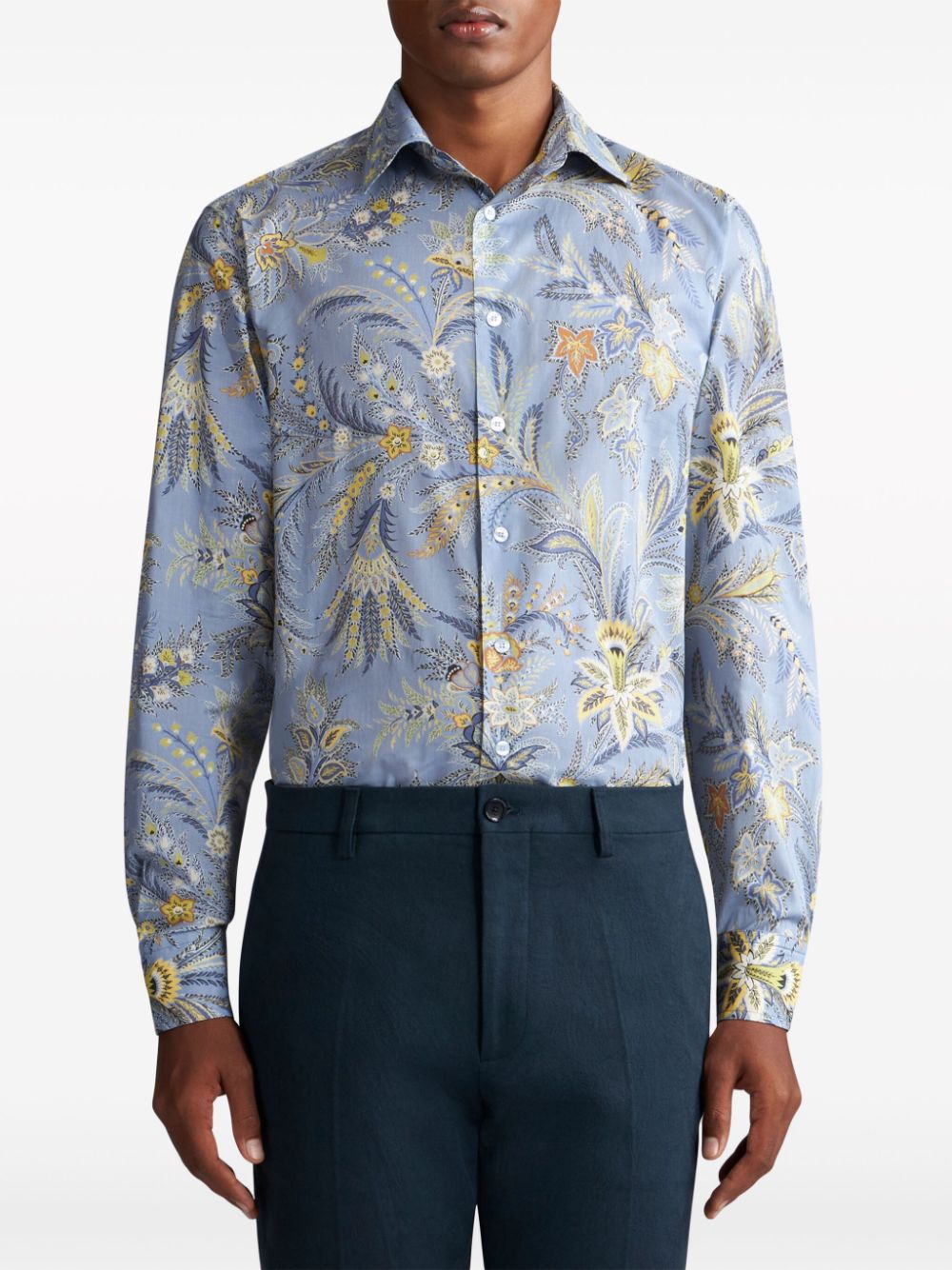 Shop Etro Paisley-print Cotton Shirt In Blue