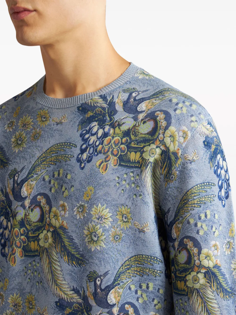 Shop Etro Pegaso-jacquard Cotton Jumper In Blue