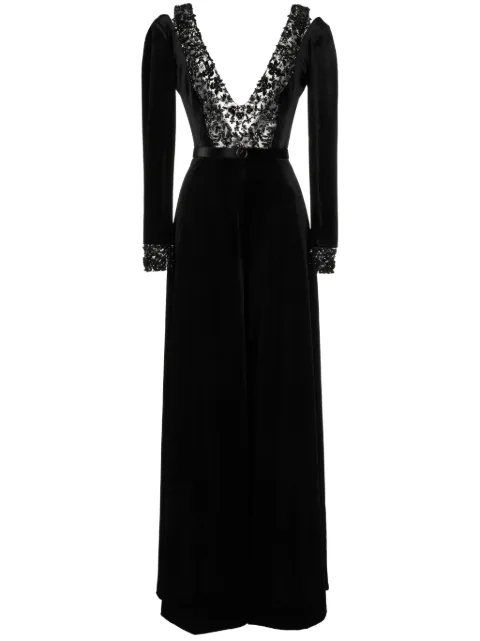 Saiid Kobeisy beaded velvet wide-leg jumpsuit