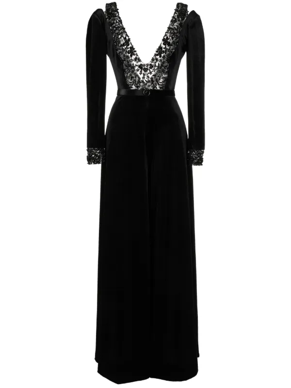 ワンピース Saiid Kobeisy Velvet Flared Jumpsuit With A Beaded Top Saiid Kobeisy Beaded Velvet wide-leg Jumpsuit | Black | FARFETCH