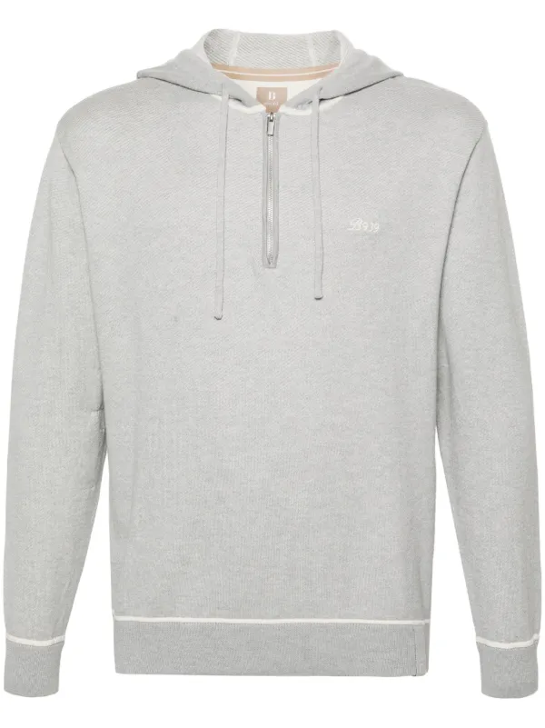 Boggi Milano logo-embroidered Knitted Hoodie Grey FARFETCH ID