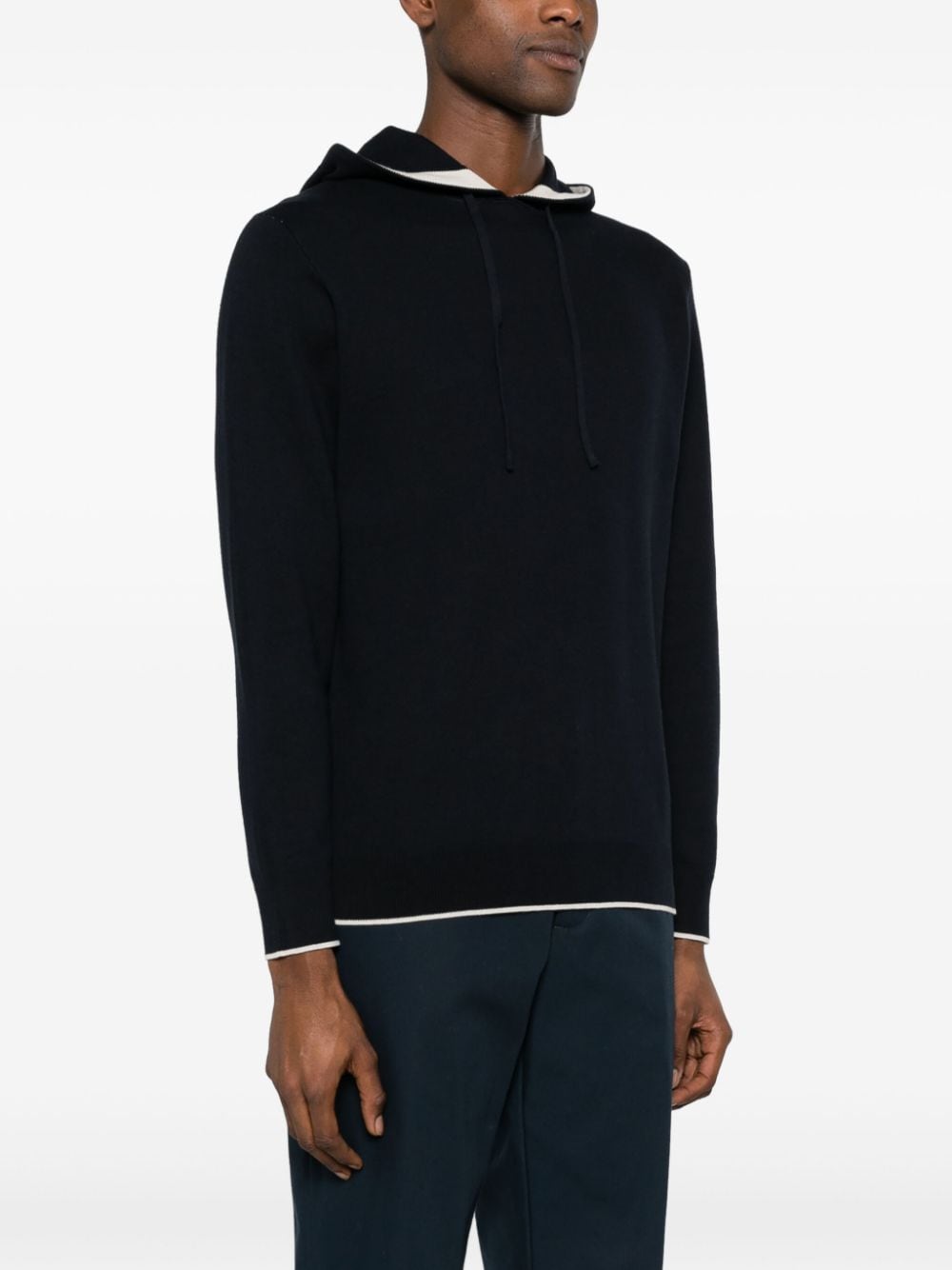 Shop Boggi Milano Contrast-trim Knitted Hoodie In Blue