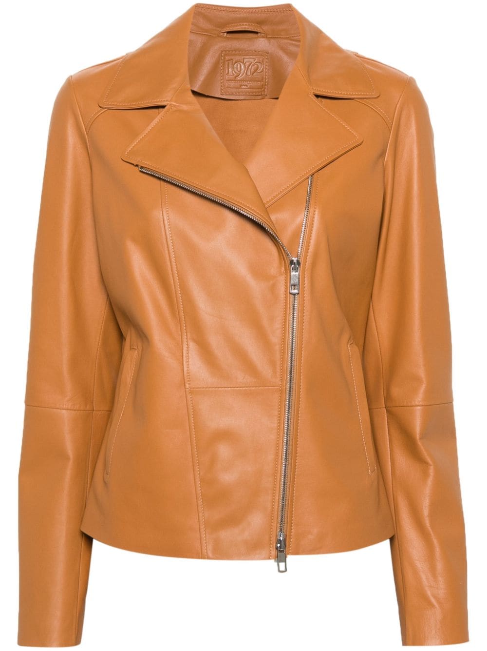 off-centre-fastening leather jacket