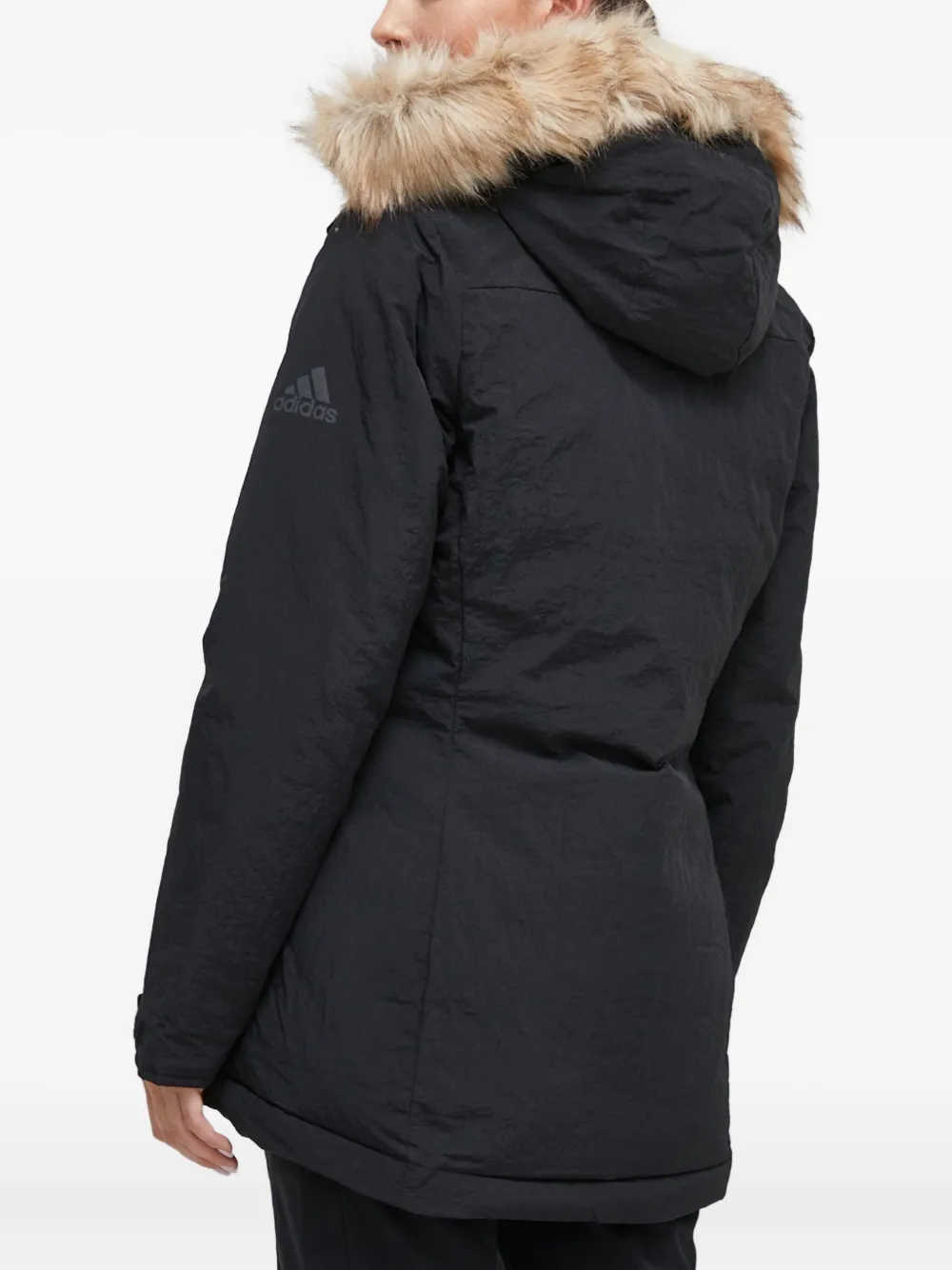 Adidas Originals Faux-fur Hooded Jacket In Black