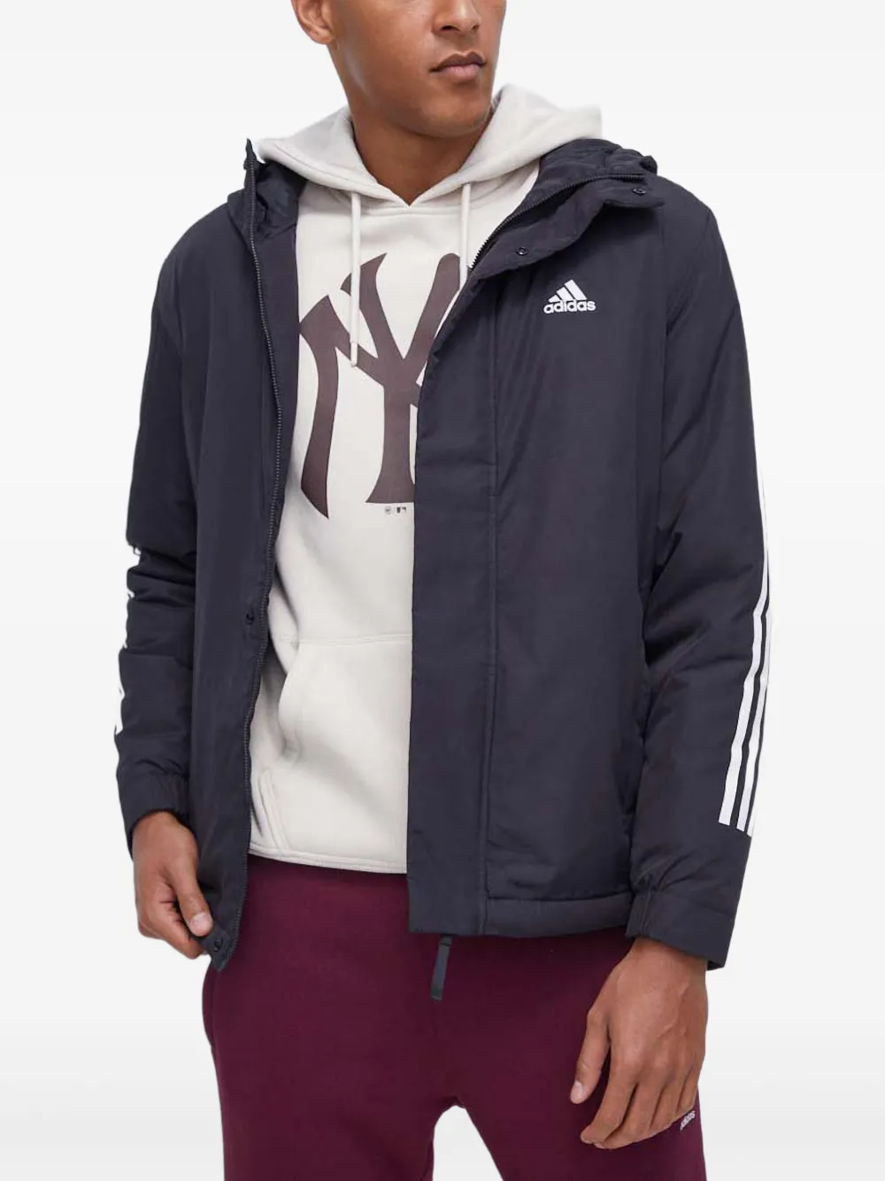 adidas three-stripe hooded jacket | Black | Image 1