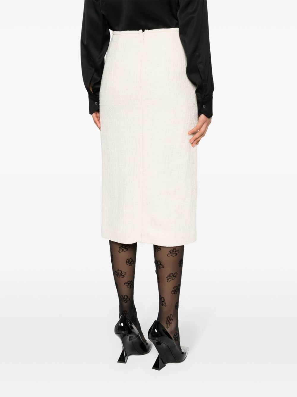 Shop N°21 Tweed Fitted Midi Skirt In White