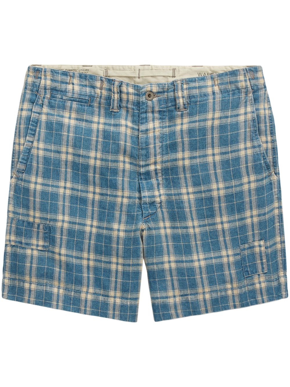 check-print linen shorts