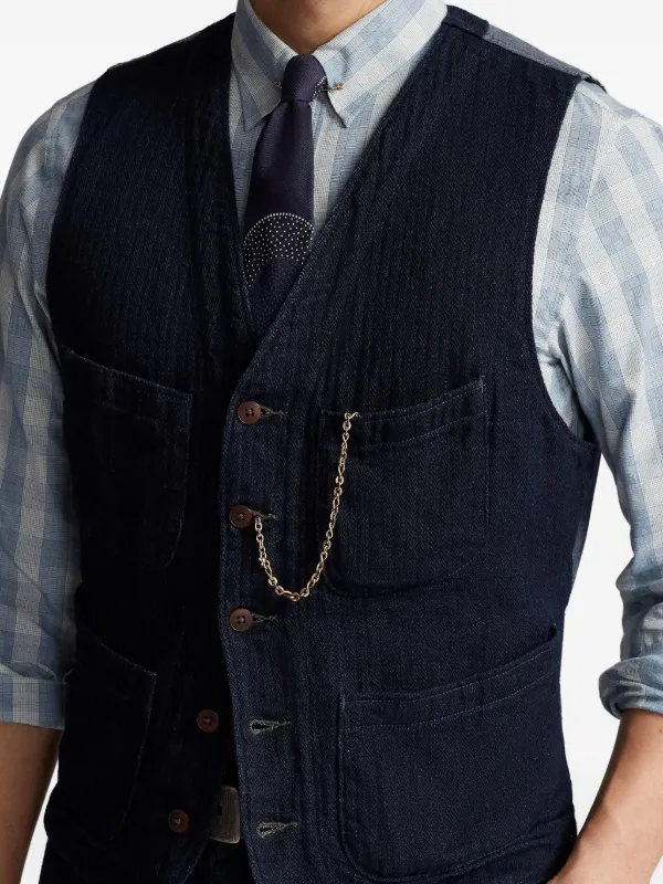 Ralph Lauren RRL denim-panel Waistcoat | Blue | FARFETCH
