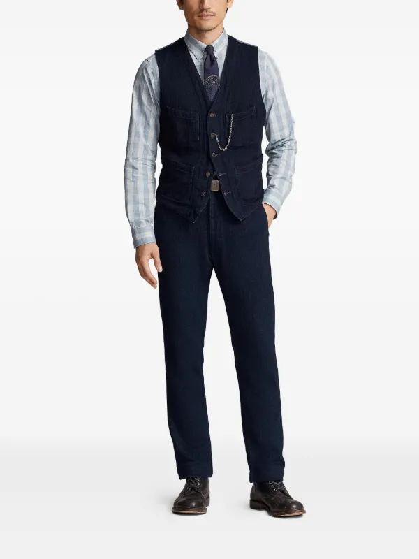 Ralph Lauren RRL denim-panel Waistcoat | Blue | FARFETCH
