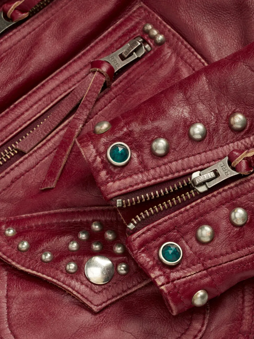 Ralph Lauren RRL stud-embellished leather biker jacket Rood