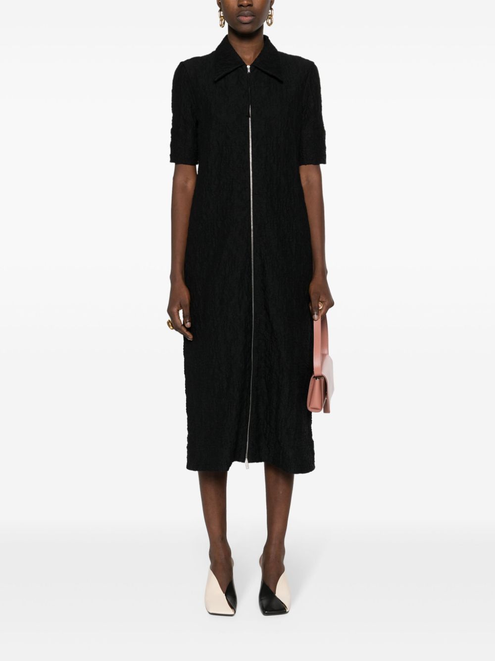 Shop Jil Sander Textured Mid-length Dress In Black