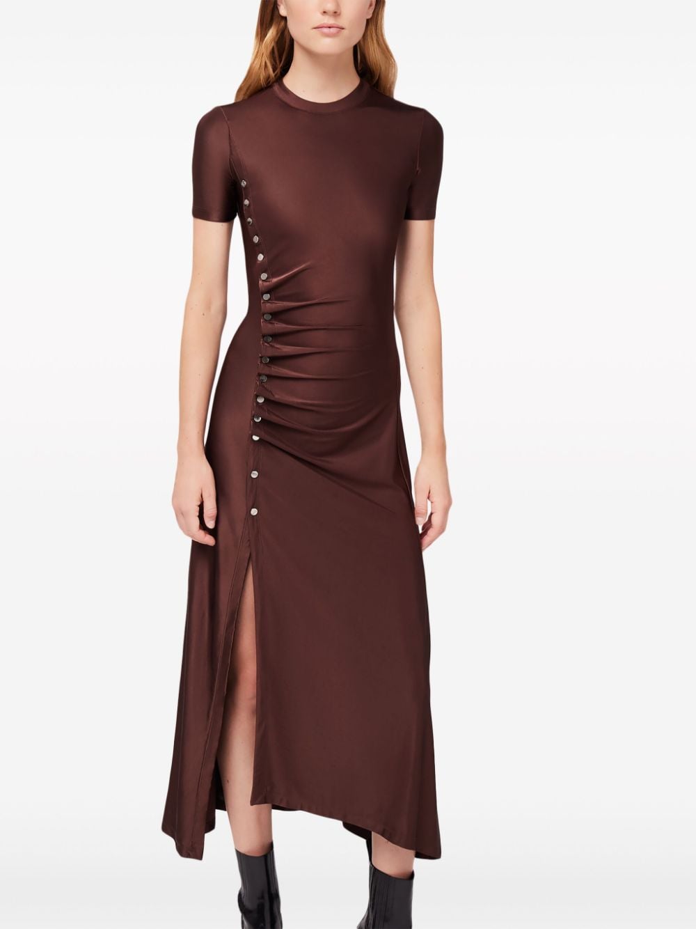 Shop Rabanne Draped-design Short-sleeve Dress In Brown