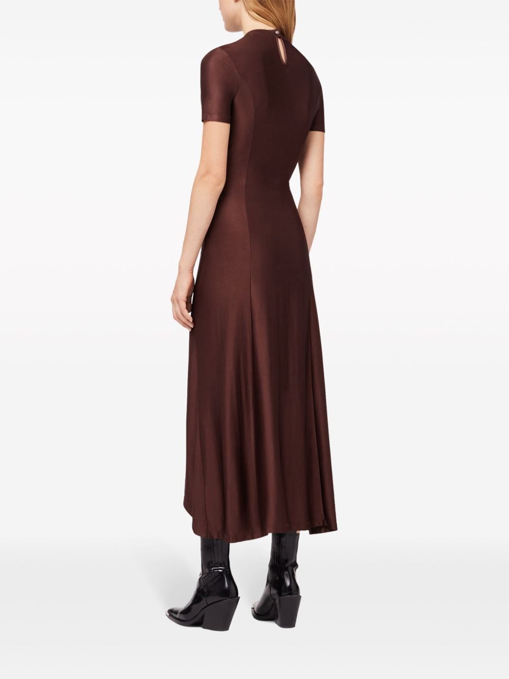 Shop Rabanne Draped-design Short-sleeve Dress In Brown