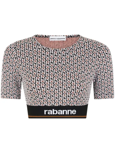 Rabanne monogram-print cropped T-shirt