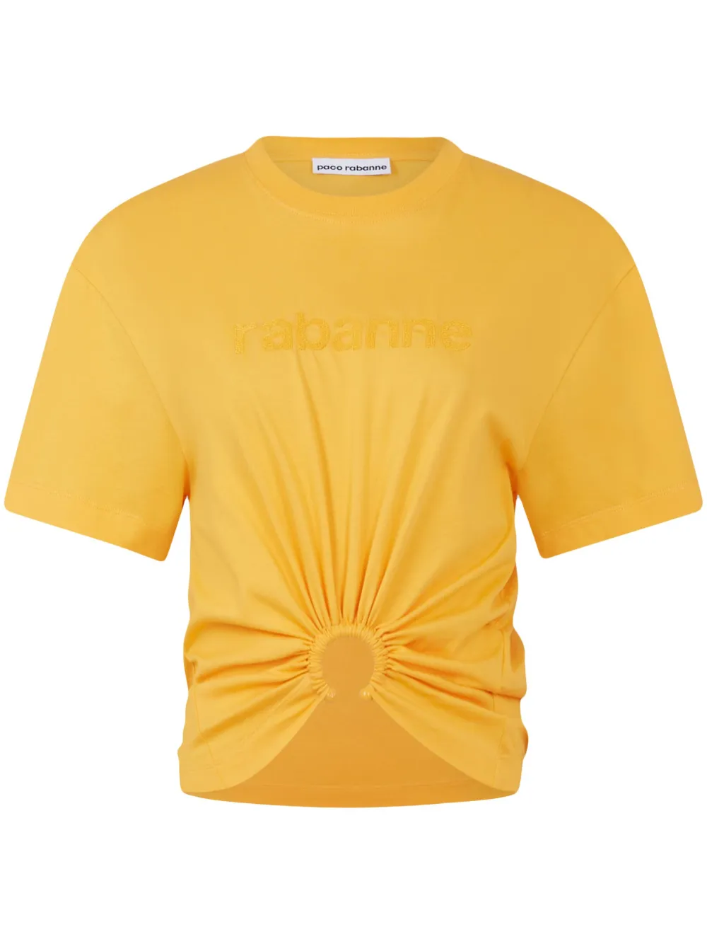 Shop Rabanne Ring-detail Cropped T-shirt In Yellow