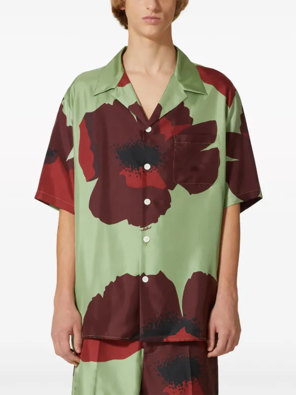 Valentino Garavani Flower Portrait-print Bowling Shirt | Green