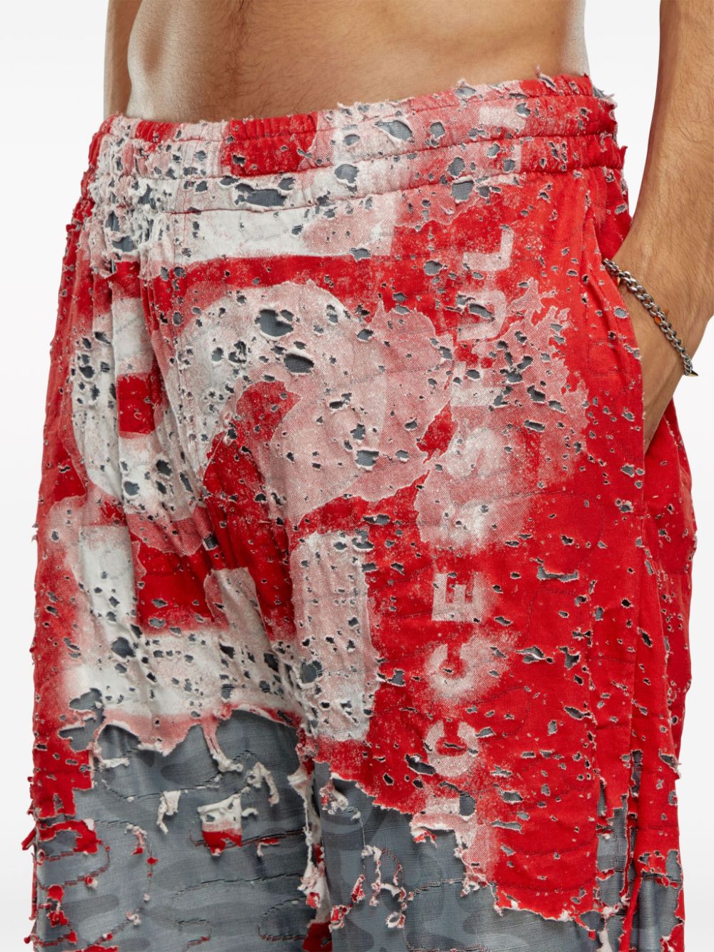 Shop Diesel P-eel Distressed Jersey Logo Shorts In Red