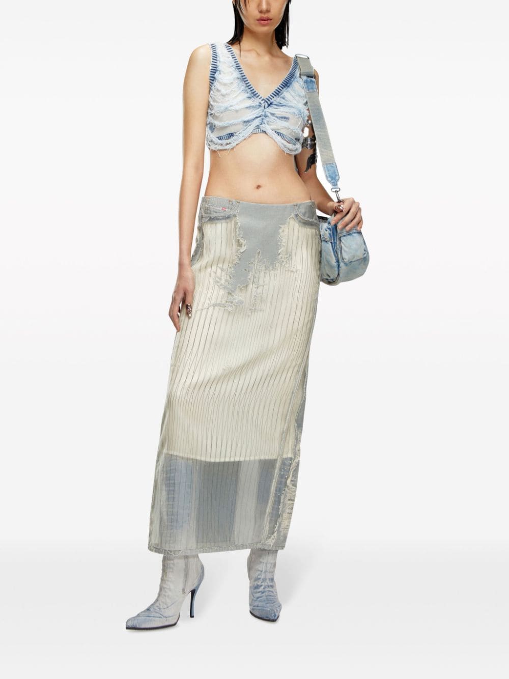 Shop Diesel M-bletilla Ripped Cropped Top In Blue