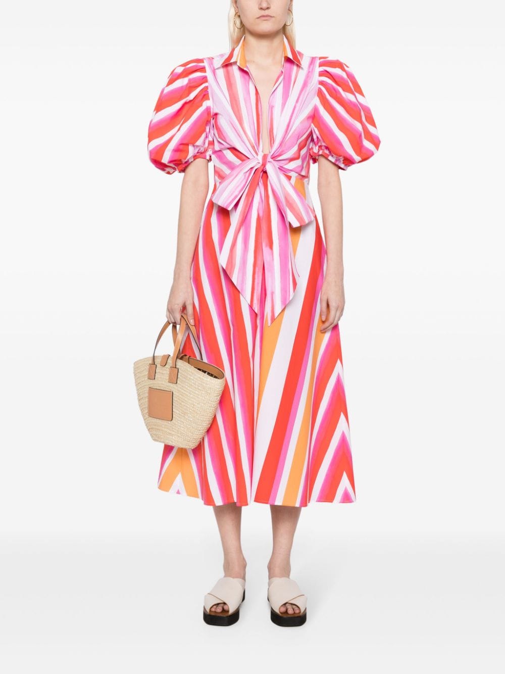 Shop Silvia Tcherassi Striped Bow-detail Midi Dress In Pink
