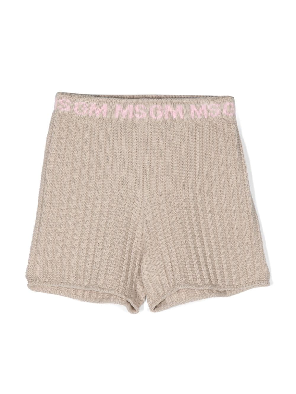 Msgm Kids' Knitted Cotton Shorts In Neutrals