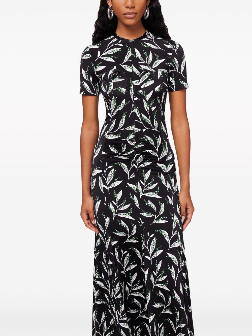 Shop Rabanne Floral-print Short-sleeve Dress In Black