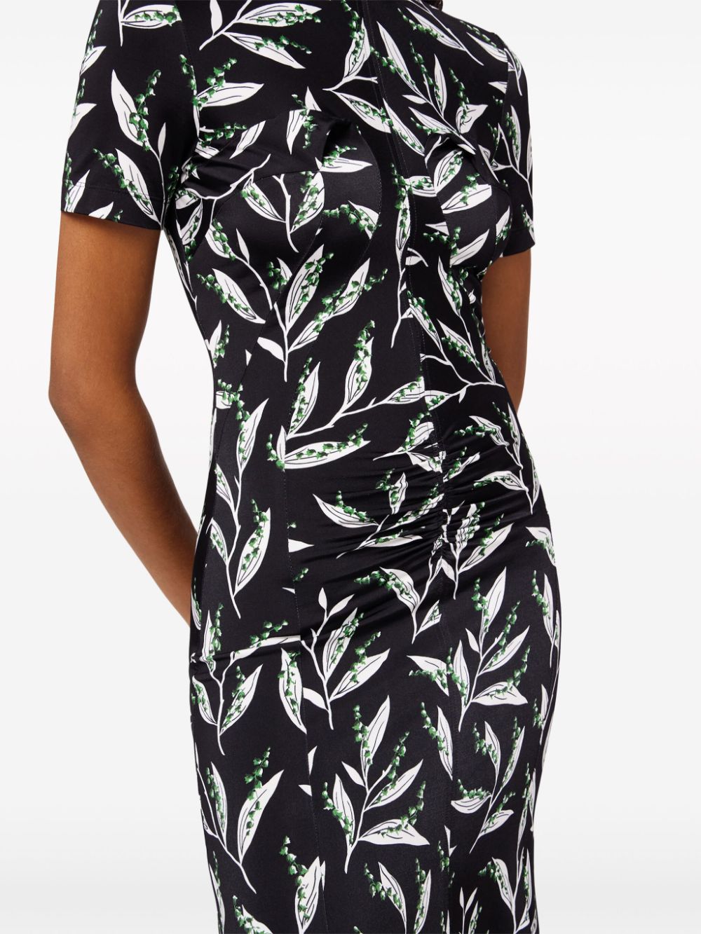 Shop Rabanne Floral-print Short-sleeve Dress In Black