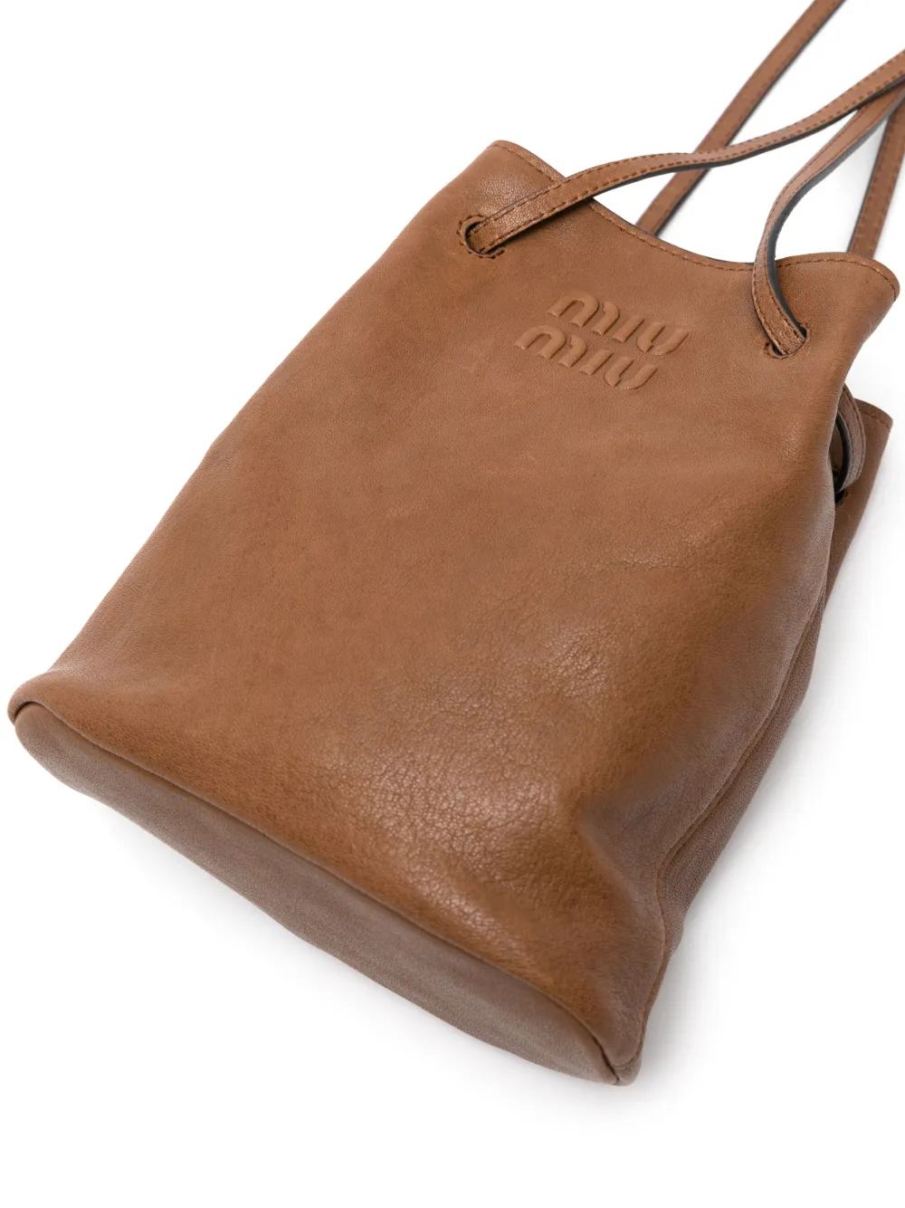 Miu Bucket-tas met logo-reliëf Bruin