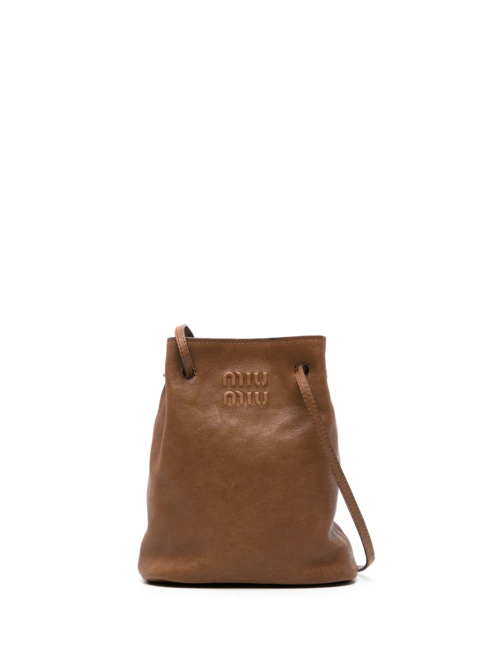 Miu Miu mini logo-embossed bucket bag | Brown | Image 1