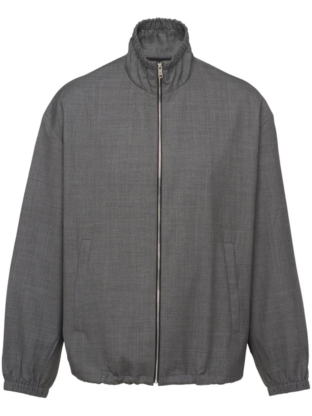 Prada High-neck Wool Bomber Jacket In Grey
