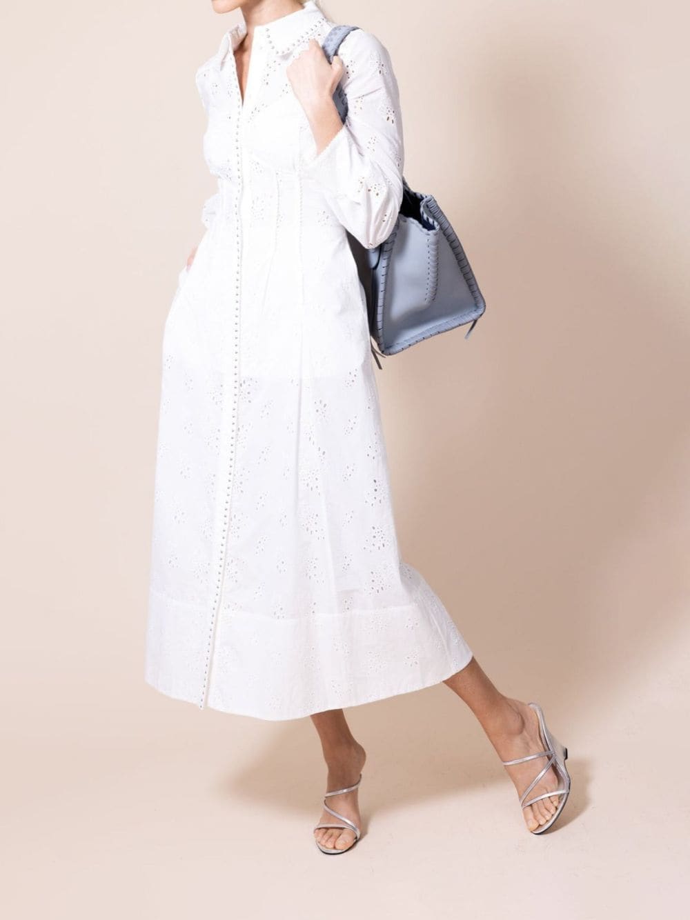 Shop Dorothee Schumacher Embroidered Midi Shirtdress In White