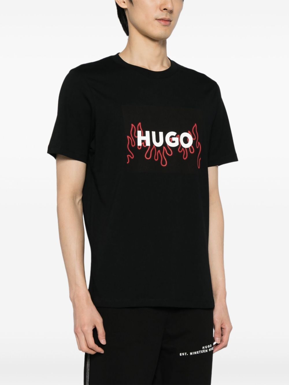 Shop Hugo Graphic Logo-print Cotton T-shirt In Black
