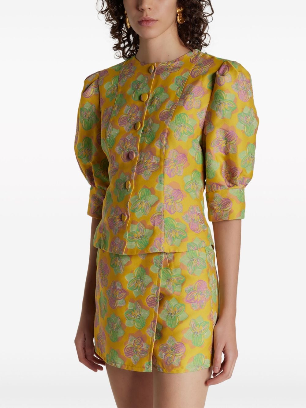 Shop D'estree Jasper Floral-jacquard Blouse In Yellow