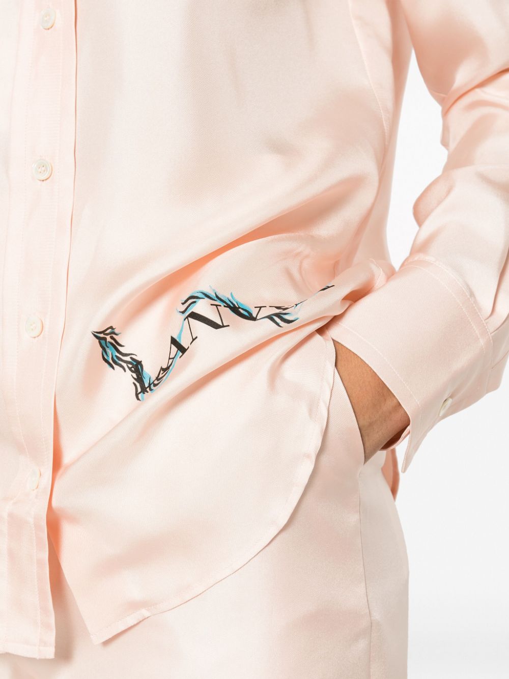 Shop Lanvin Logo-print Silk Shirt In Pink