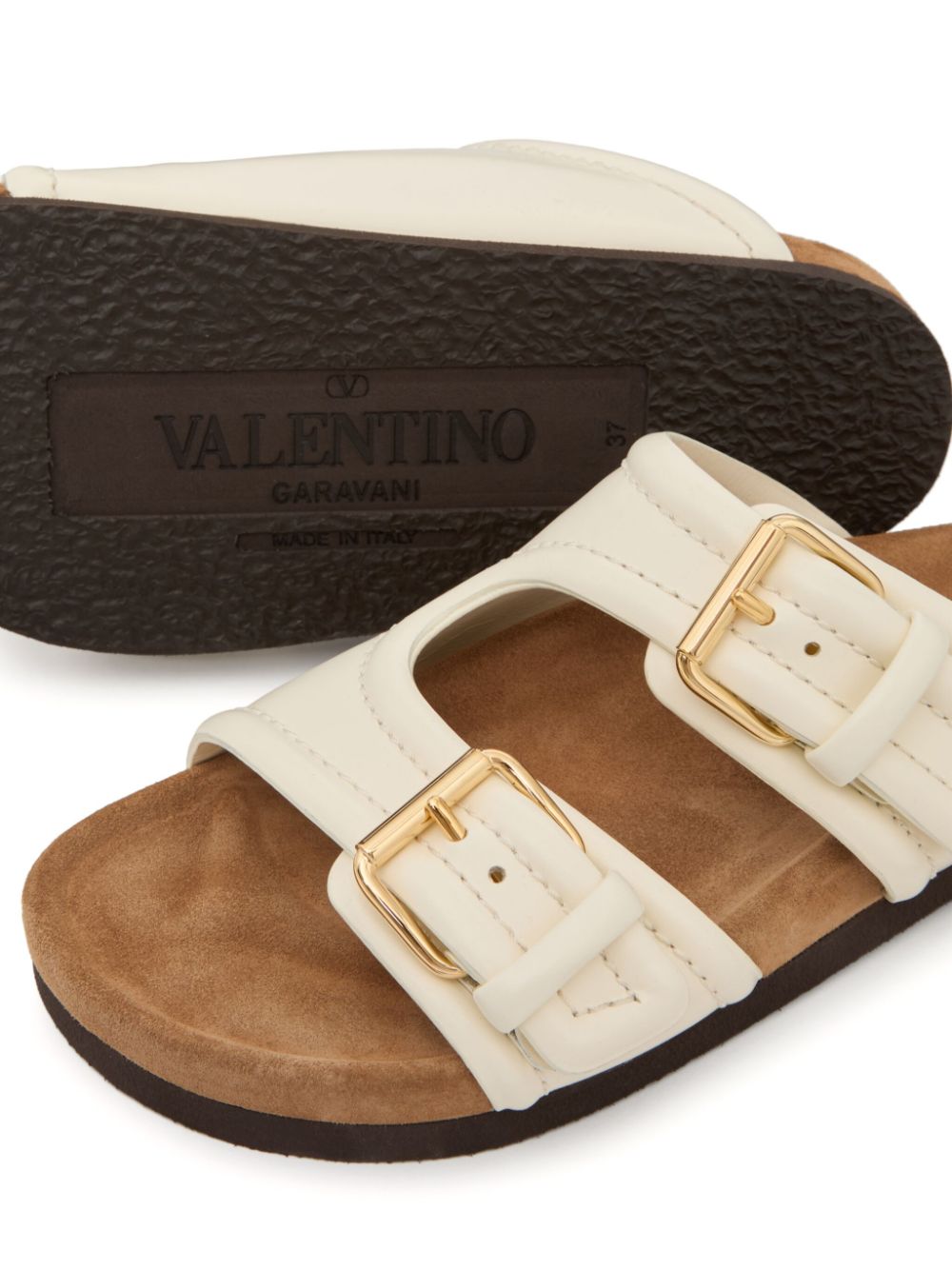 Shop Valentino Double-strap Leather Sandals In White