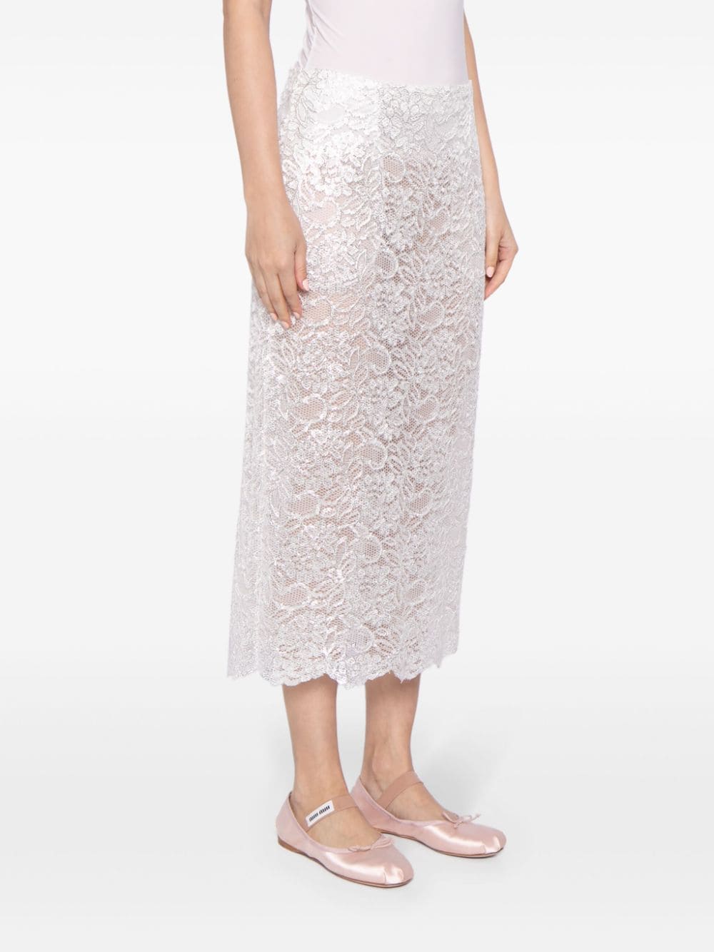 Shop Simone Rocha Laminated Lace Midi Skirt In White