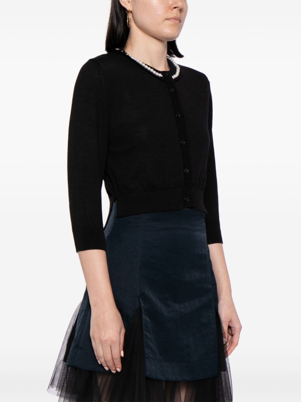 Shop Simone Rocha Pearl-embellished Cropped Cardigan In Black
