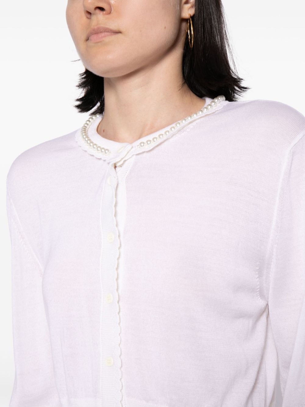 Shop Simone Rocha Pearl-embellished Cropped Cardigan In White