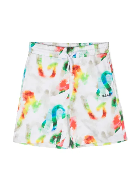 MSGM Kids watercolour cotton shorts