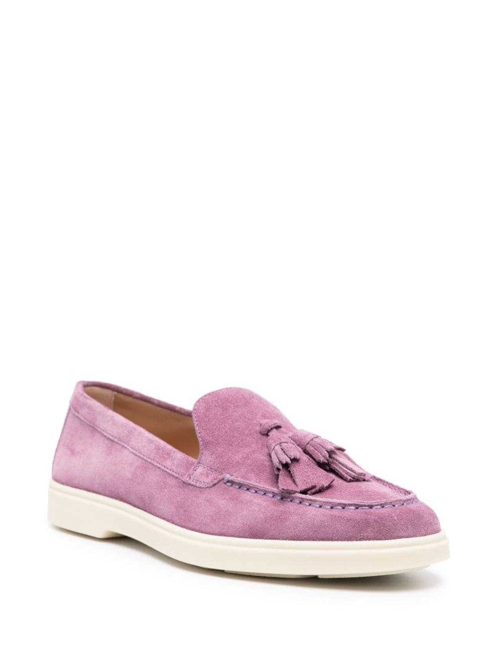 Shop Santoni Tassel-detail Suede Loafers In Purple