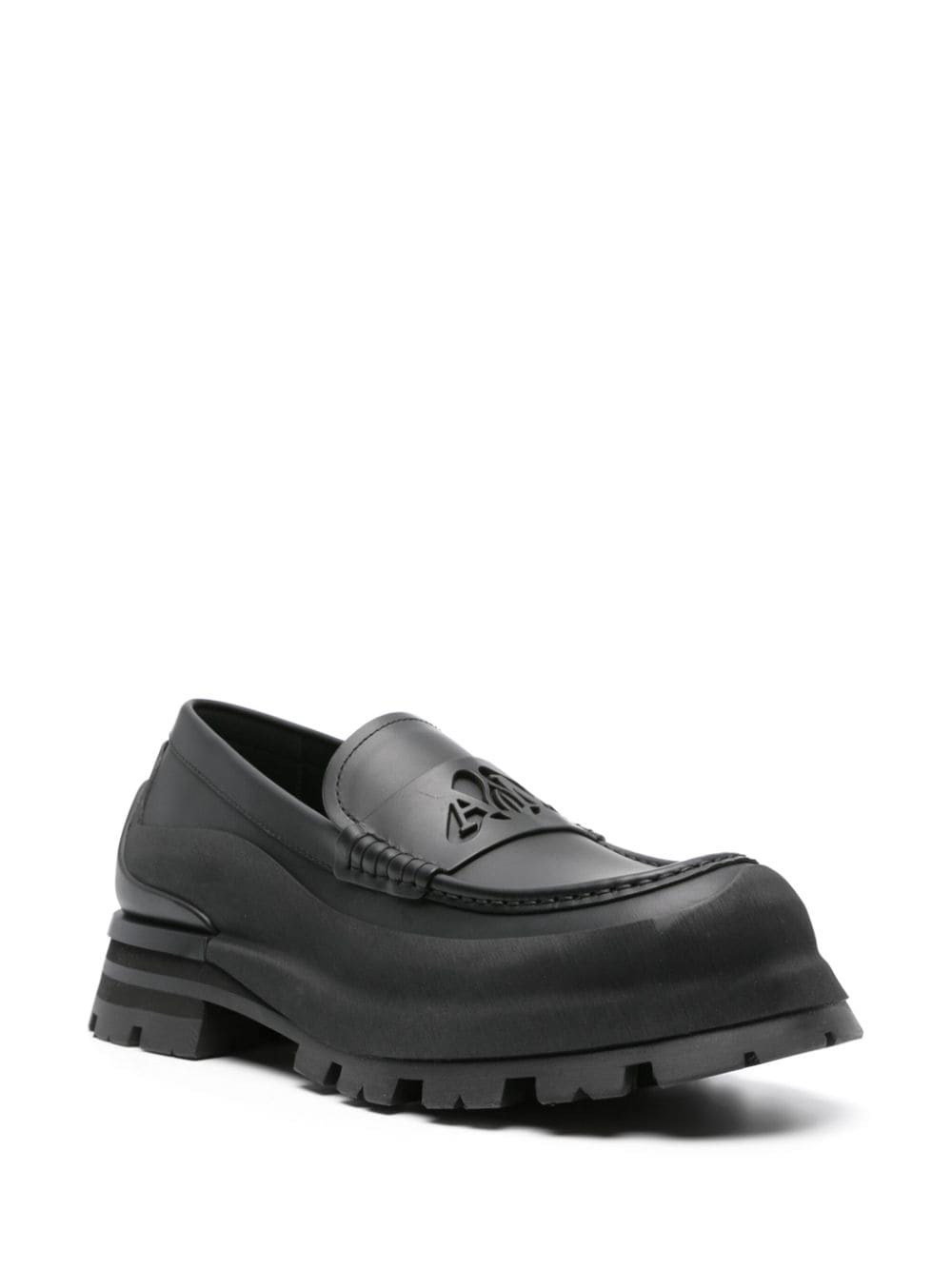 Shop Alexander Mcqueen Seal-logo Leather Loafers In 1000 Black/black
