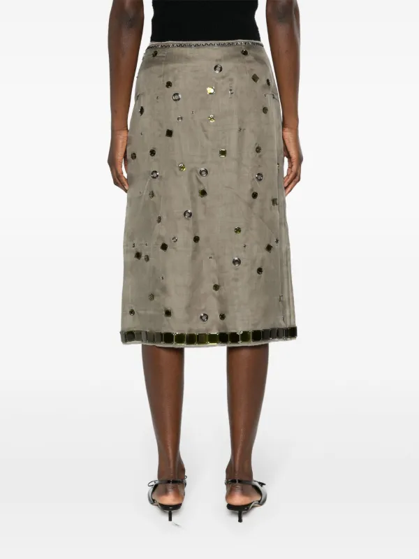 Prada crystal-embellished Silk Midi Skirt | Green | FARFETCH