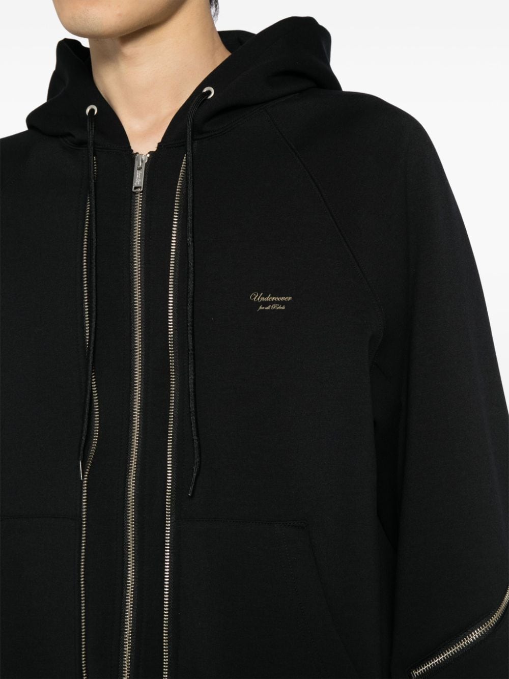 Shop Undercover Logo-embroidered Zip-up Hoodie In Black