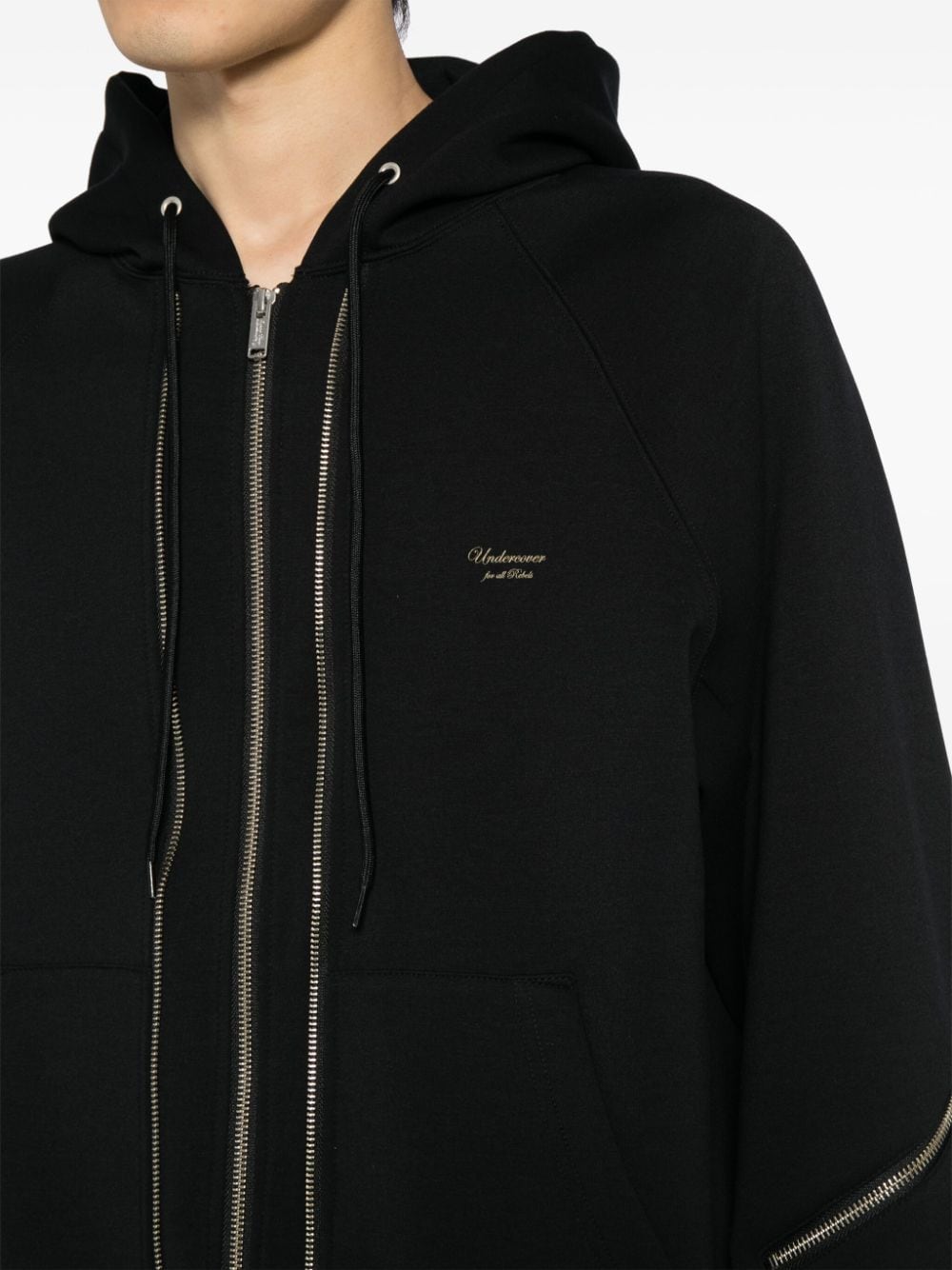 Undercover Hoodie met geborduurd logo en rits Zwart