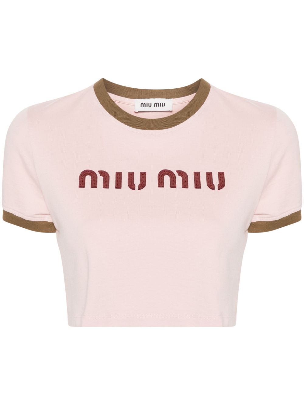 Miu Miu Cropped Cotton T-shirt In Rosa
