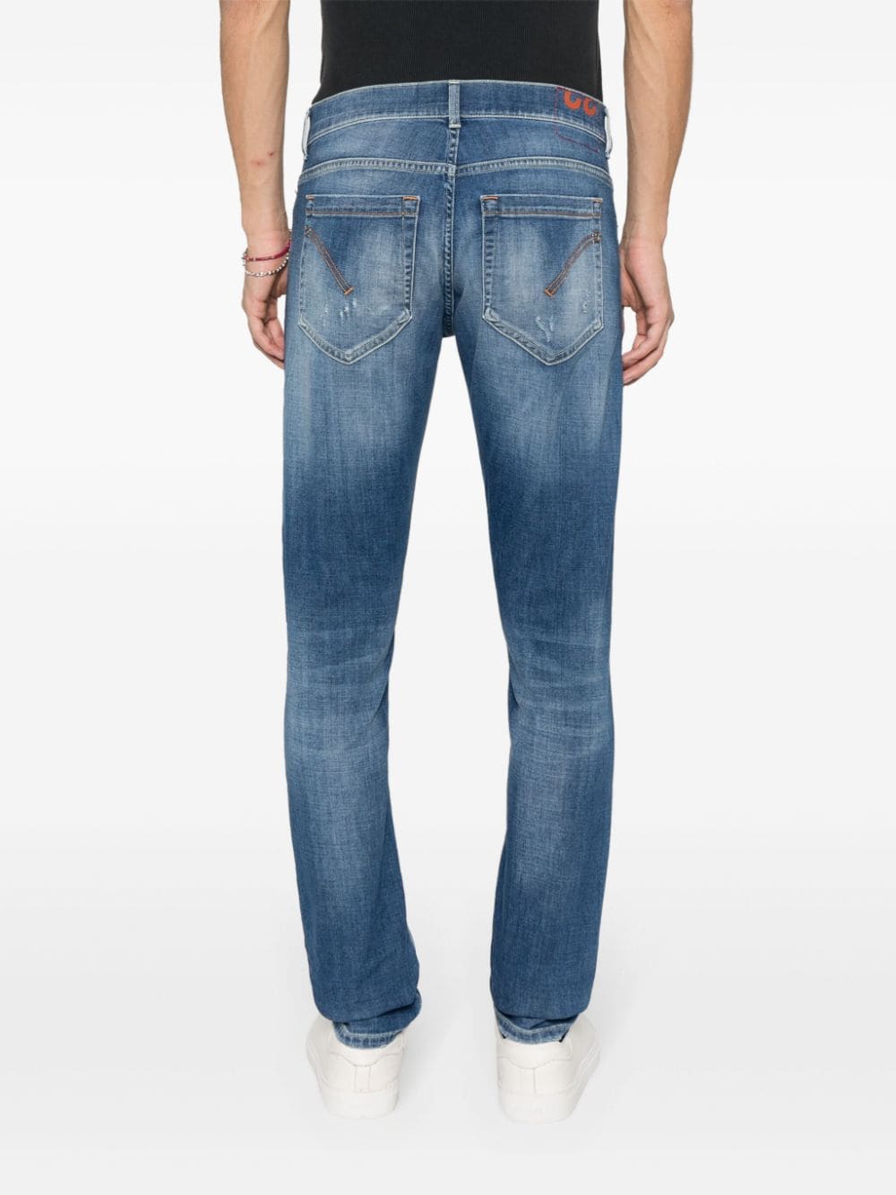 Shop Dondup Logo-print Distressed Jeans In Blue