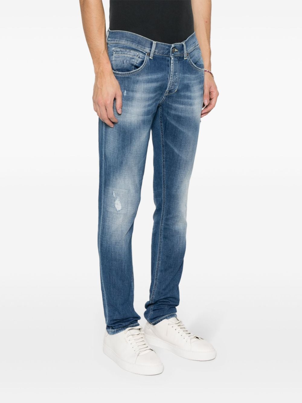 Shop Dondup Logo-print Distressed Jeans In Blue