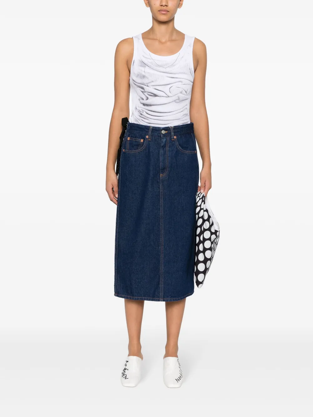 MM6 Maison Margiela Denim midi-rok Blauw