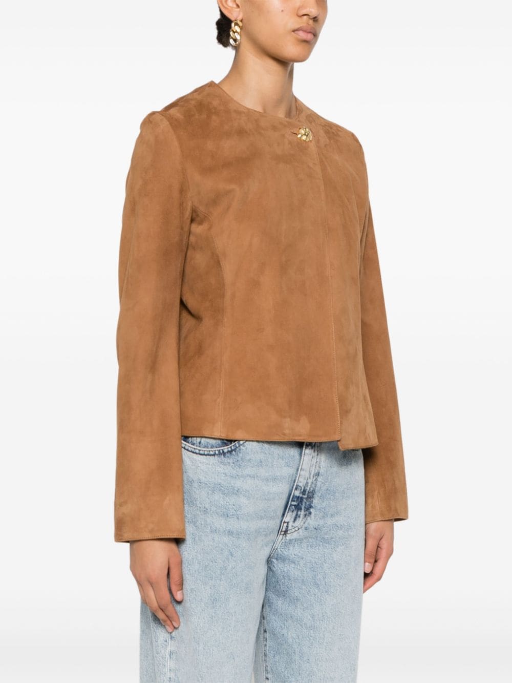 Shop Chloé Suede Fitted Jacket In Brown